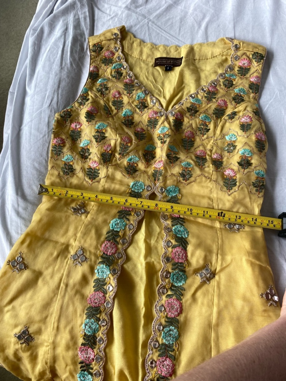 Yellow Embroidered Indian Kurta Set with Mirrorwork - Picture 8 of 8